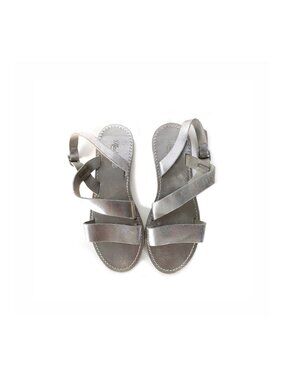 Madewell Slingback Sightseer Sandal Silver Leather Flat Sandals Womens Size 6